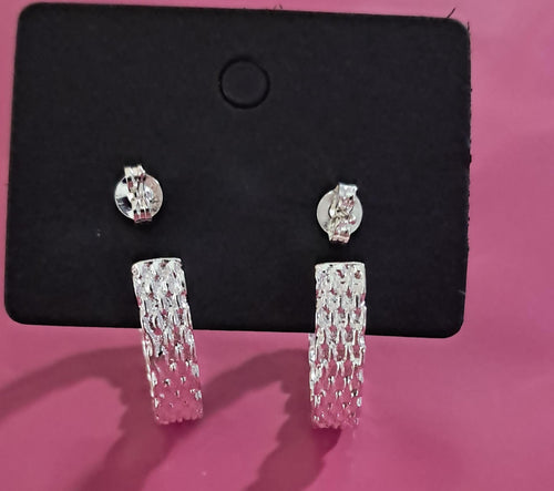 925 Sterling Silver  Textured Hoop Earnings