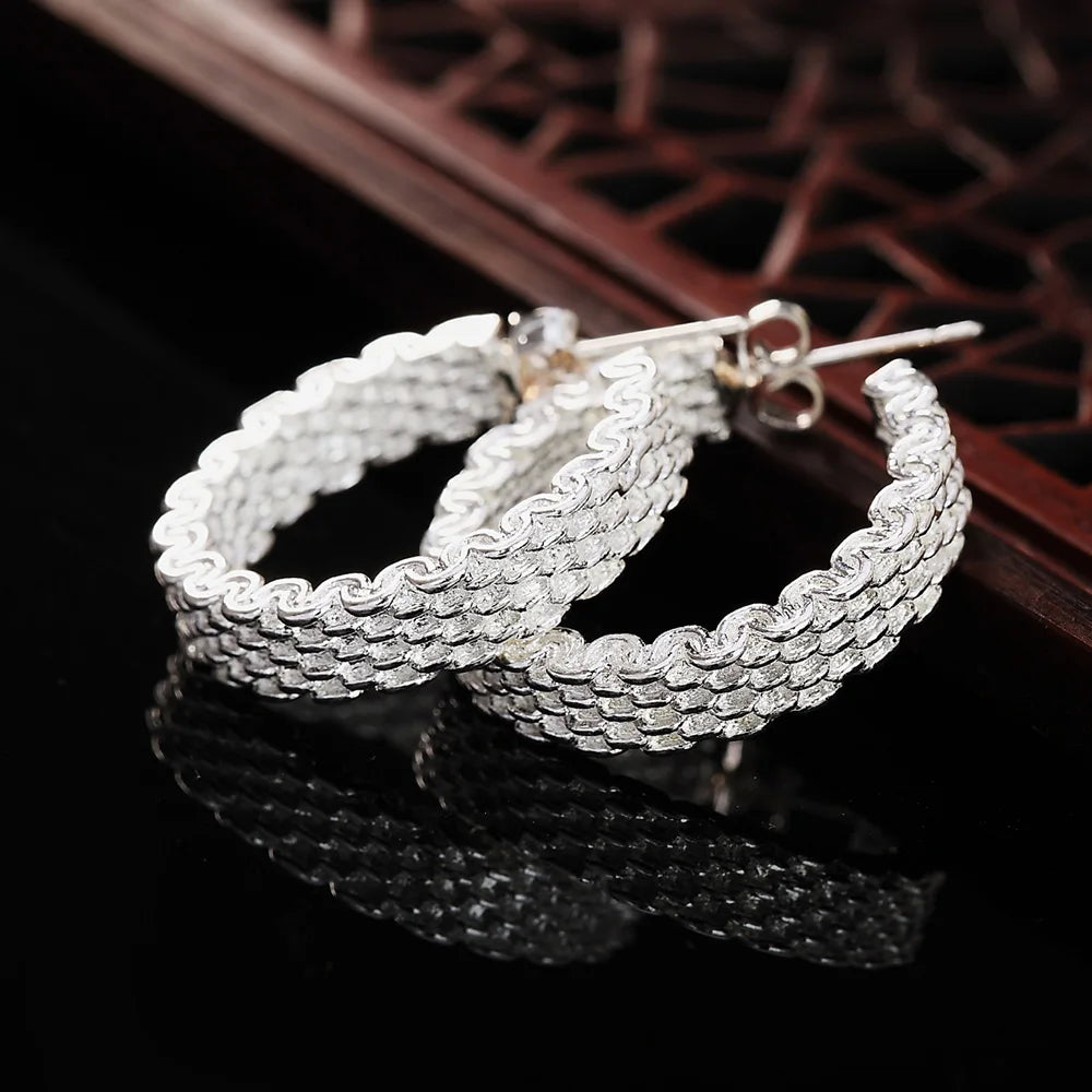 925 Sterling Silver  Textured Hoop Earnings