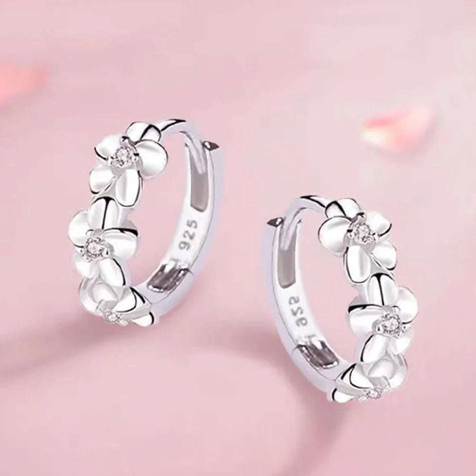 925 Sterling Silver Zircon Flower Stud Earrings