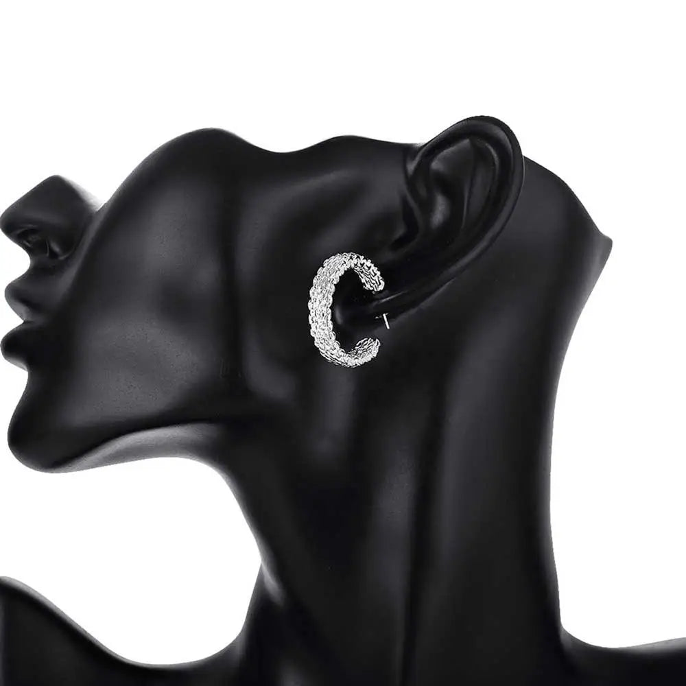 925 Sterling Silver  Textured Hoop Earnings