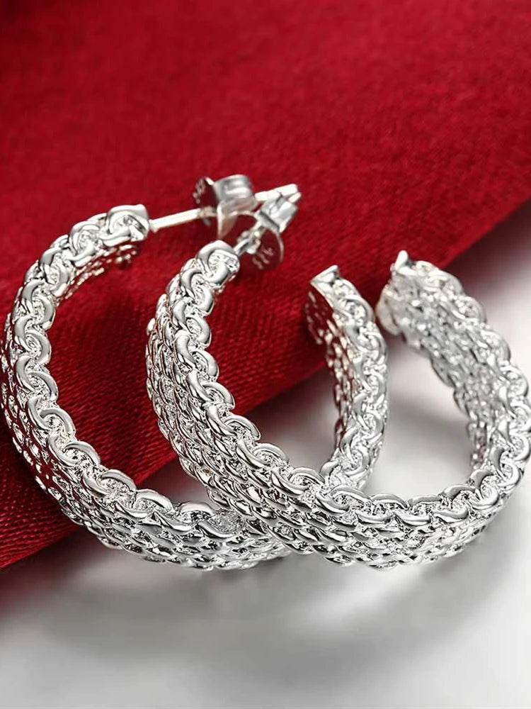 925 Sterling Silver  Textured Hoop Earnings
