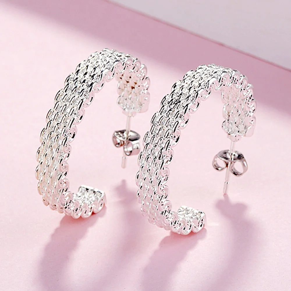 925 Sterling Silver  Textured Hoop Earnings