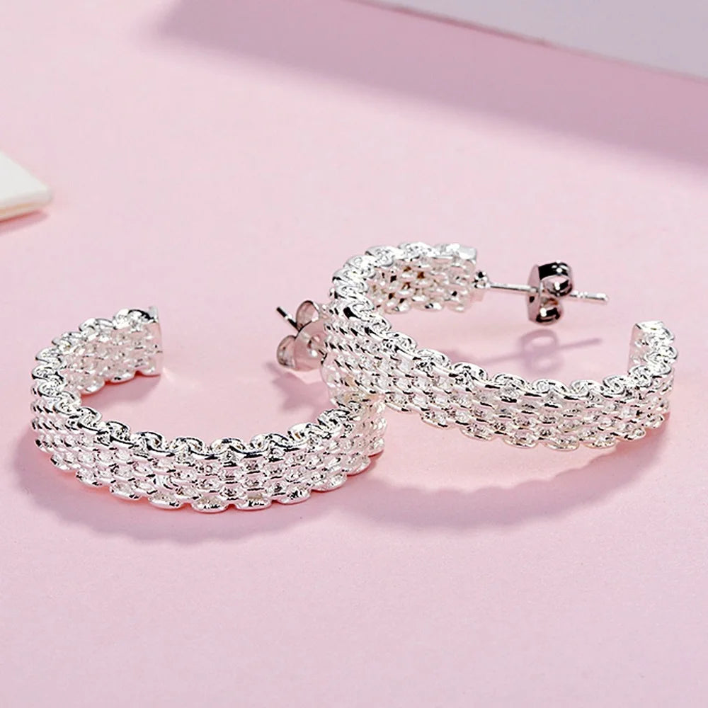 925 Sterling Silver  Textured Hoop Earnings