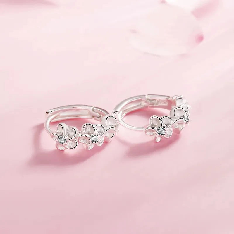 925 Sterling Silver Zircon Flower Stud Earrings