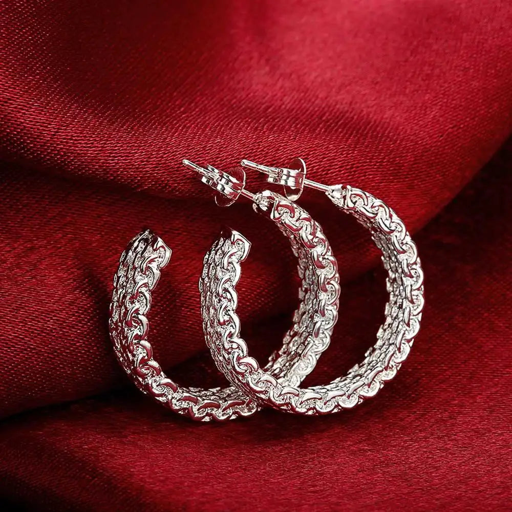 925 Sterling Silver  Textured Hoop Earnings